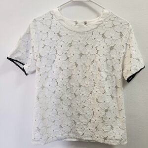 Sandro White Lace Short Sleeve Top